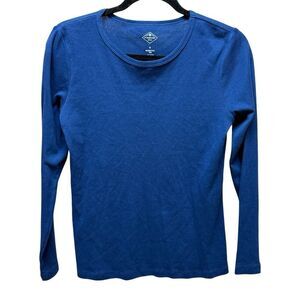 St. John's Bay Womens Navy Blue Cotton Essential Tee Long Sleeve T-Shirt. Sz S